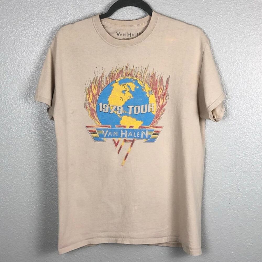 Van Halen Mens Size Medium Short Sleeve World Tour T-Shirt Double Sided Flawed